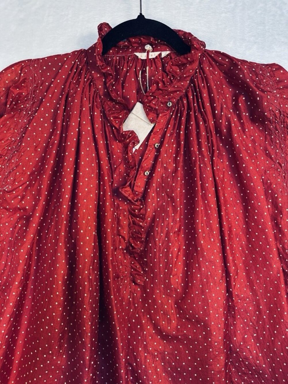 INJIRI FW22-82 Ladies Silk Blouse Red Small Hand Woven Oversized Boho Tunic NWT - Picture 2 of 14